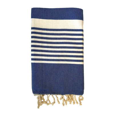 Navy Canvas Fouta with White Multi Stripe | Putti Fine Furnishings Canada