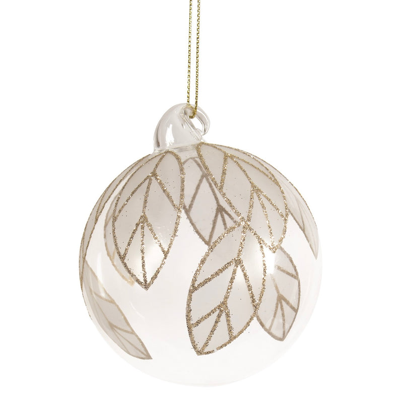 Handblown Clear Glass Ball with Gold leaves | Putti Christmas Decorations