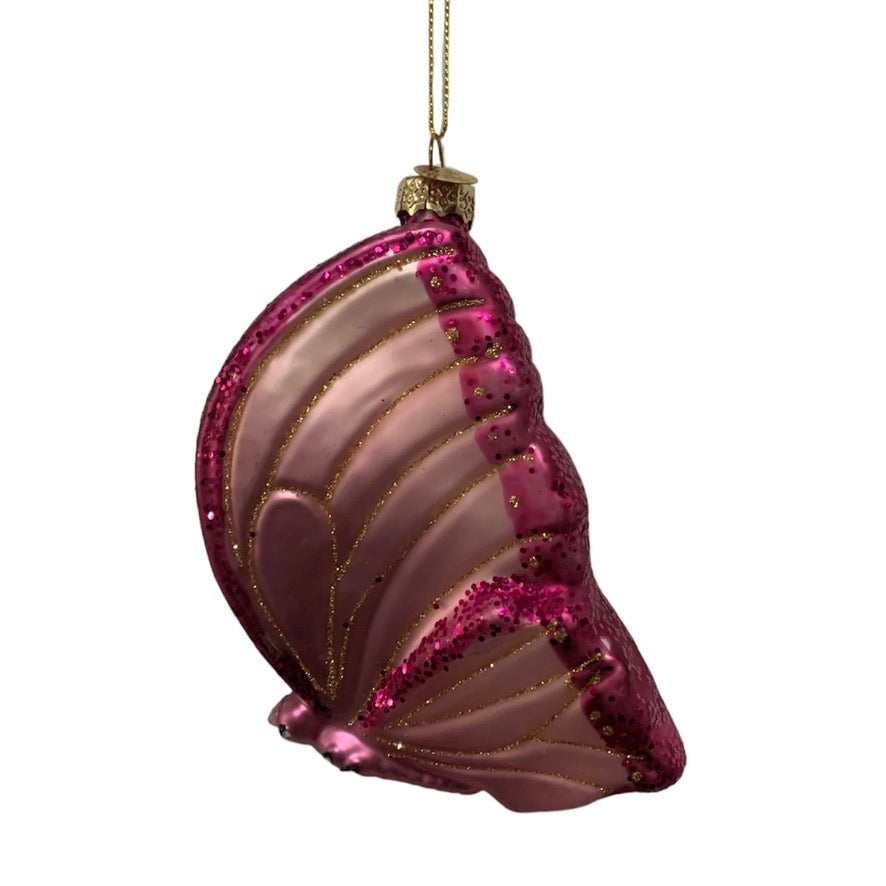 Pink Butterfly Glass Ornament