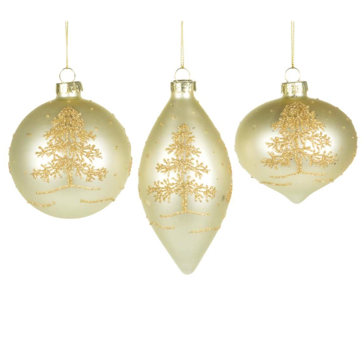 Matte Ivory with Gold Tree Glass Ornament