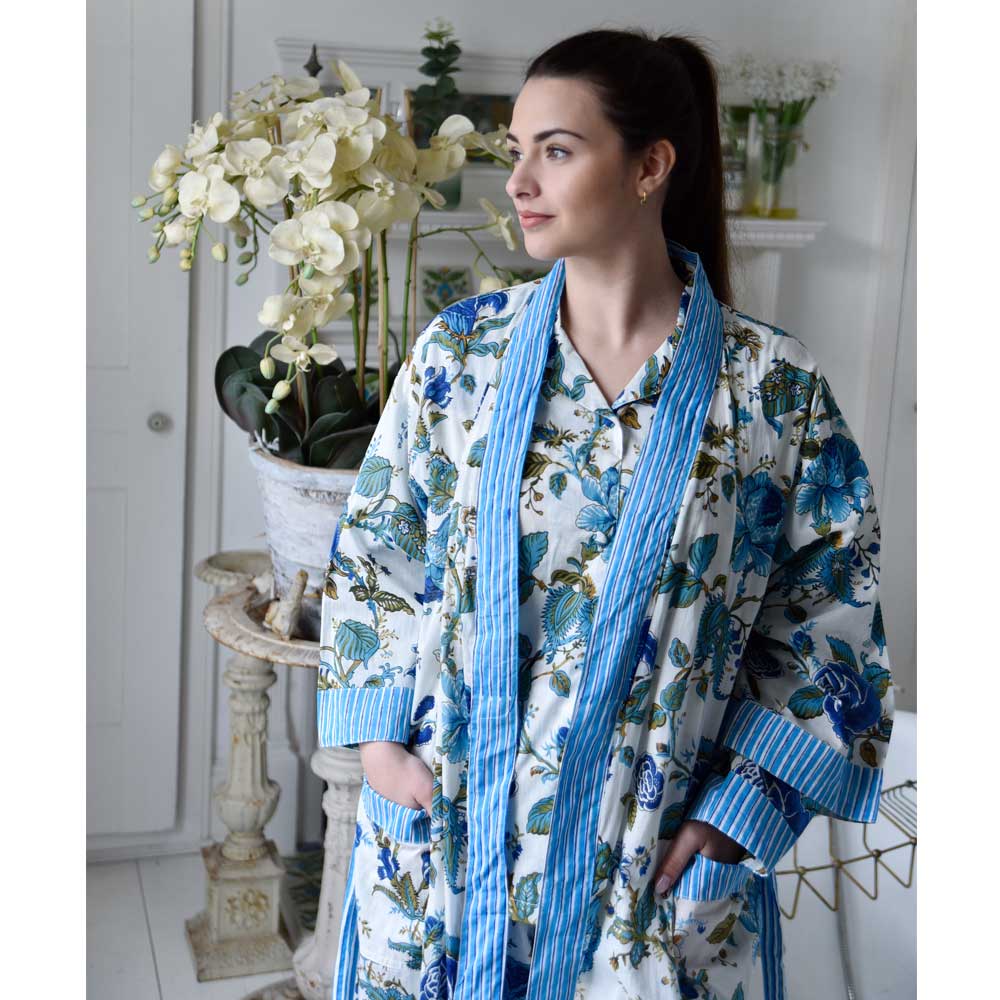 "Blue Rose" Ladies Dressing Gown | Putti Fine Fashions