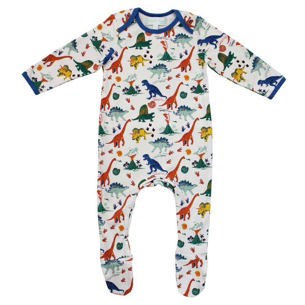 Colourful Dinosaur Print Jumpsuit With Feet | Le Petite Putti