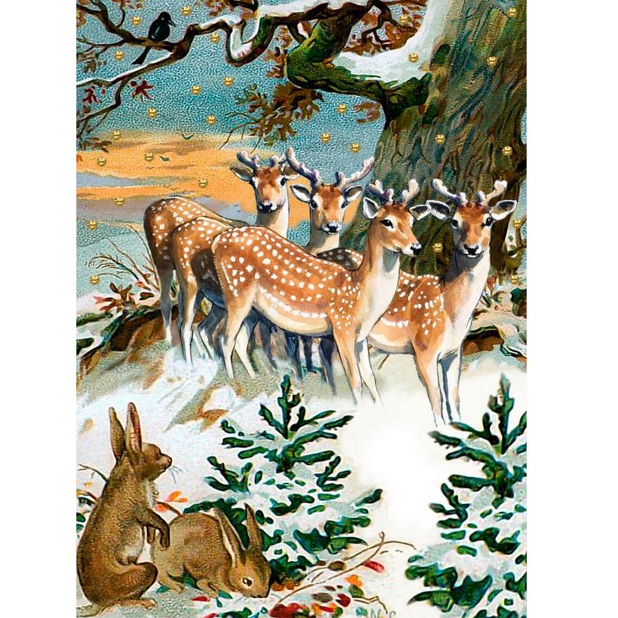 Deer in Woods Hand Glittered Christmas Card | Putti Christmas
