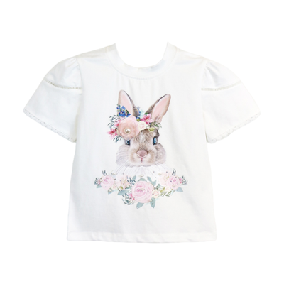 Doe a Dear White Puff Sleeve Bunny Tee | Le Petite Putti