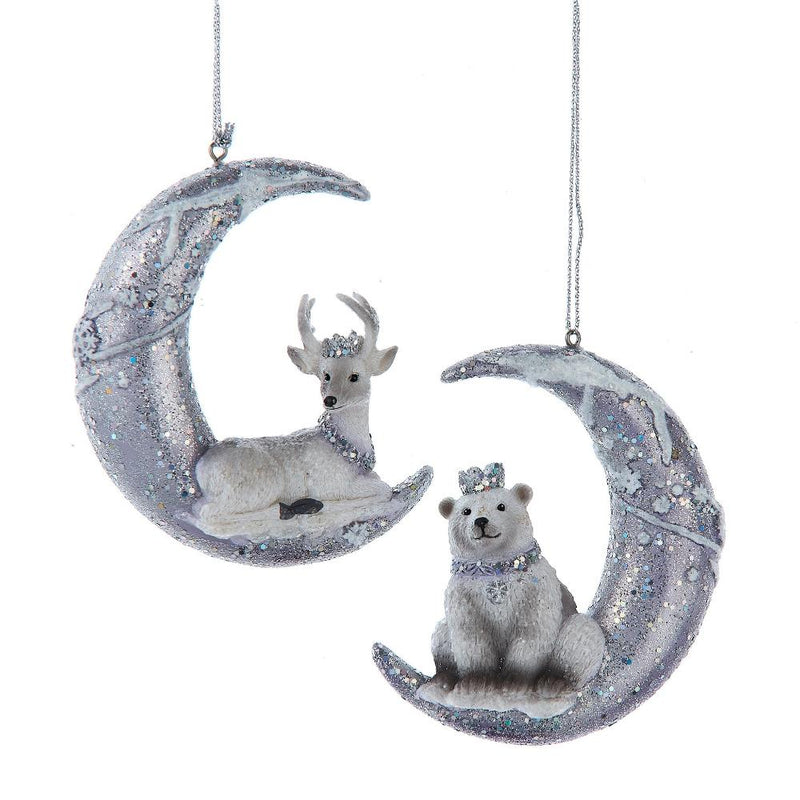 Deer and Polar Bear on Moon Ornament | Putti Christmas