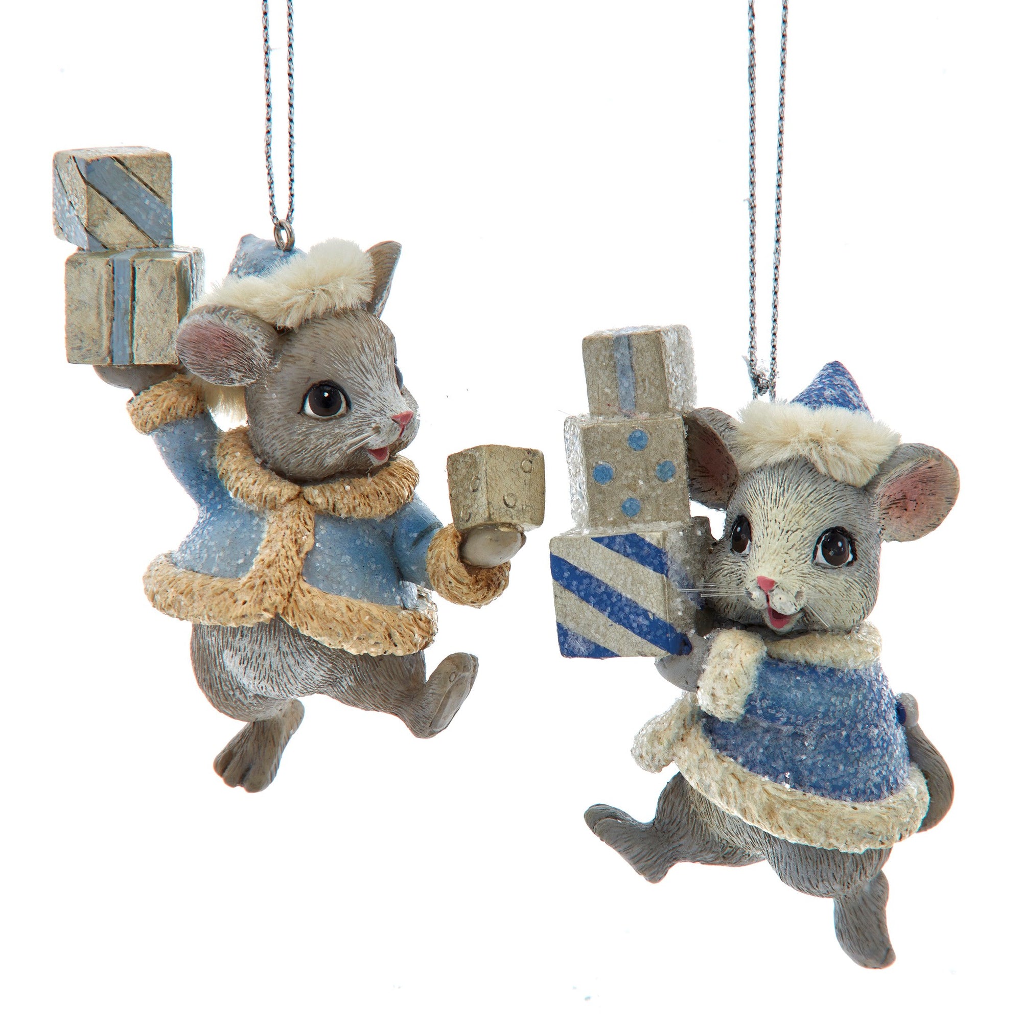 Kurt Adler Blue Mouse with Presents Resin Ornament