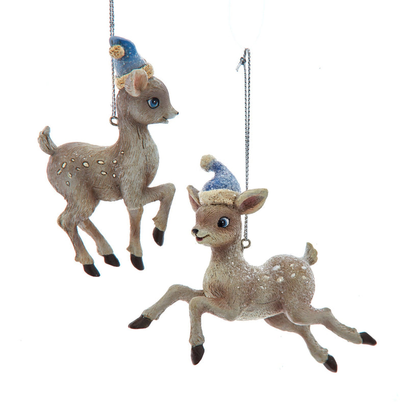 Kurt Adler Blue Vintage Deer with Santa Hat Resin Ornament | Putti Christmas