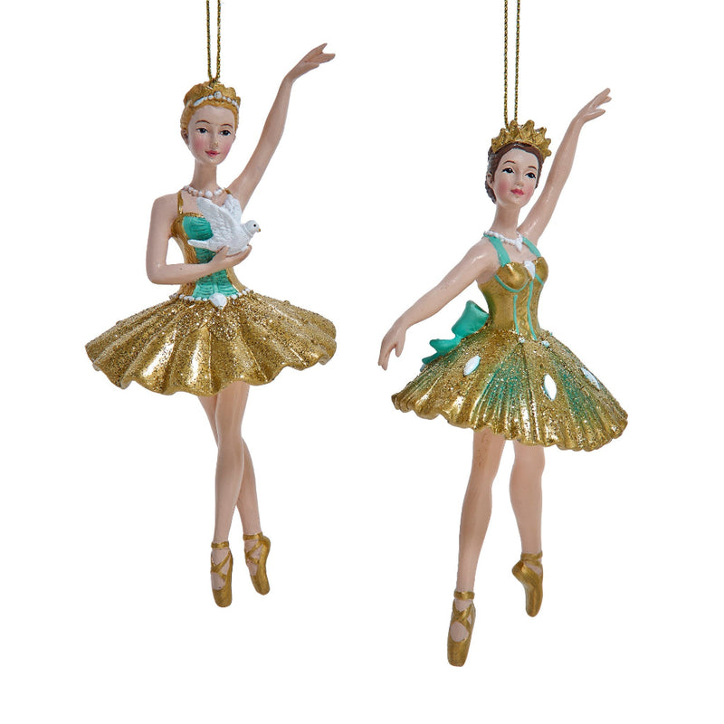 Aqua & Gold Ballerina Ornament | Putti Christmas Decorations