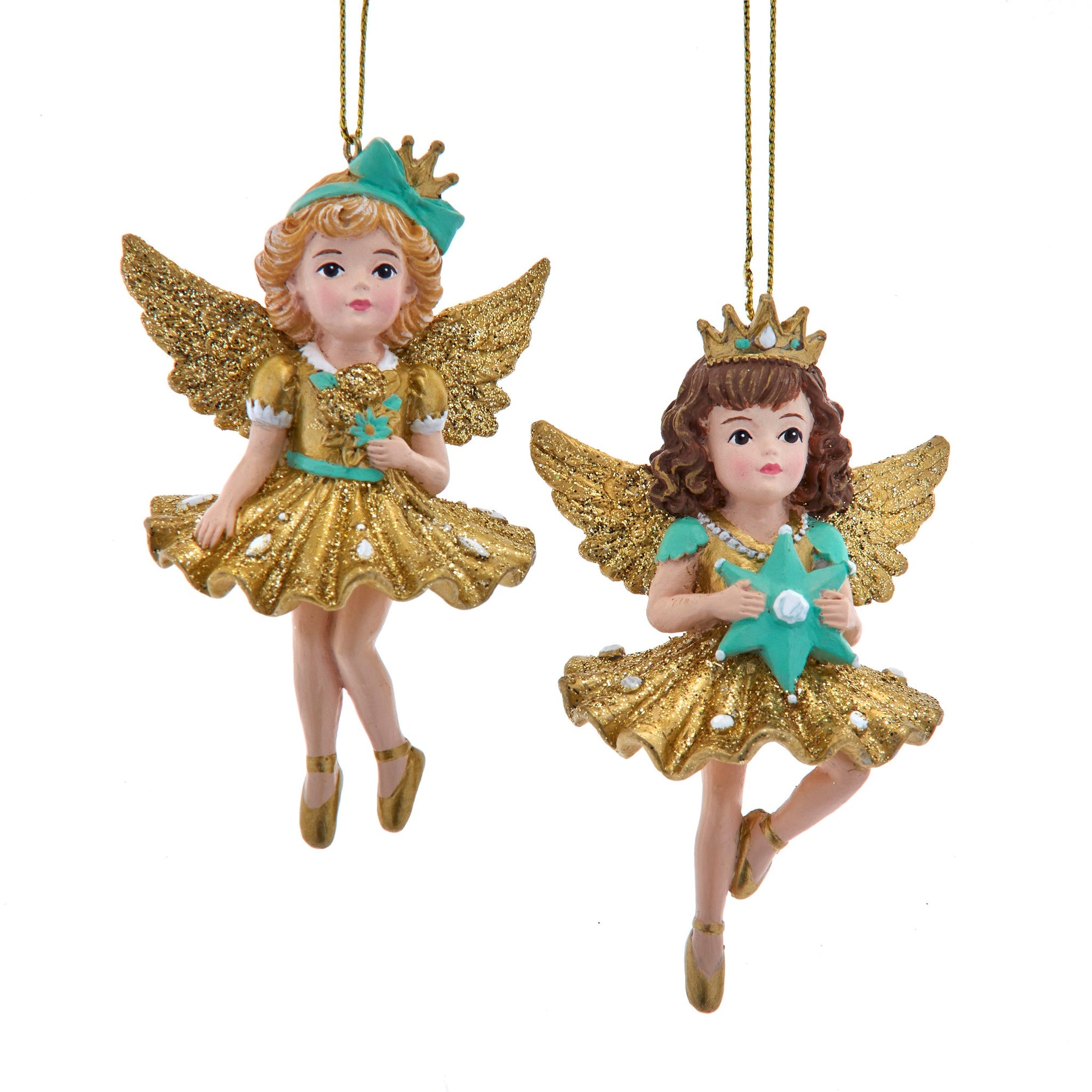 Aqua & Gold Little Angel with Star Ornament | Putti Christmas Decorations