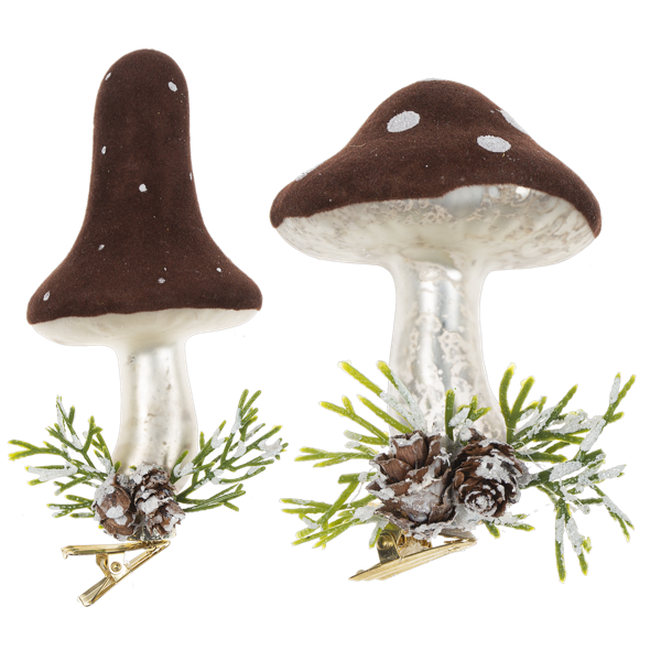 Mushroom Glass Ornament with Clip