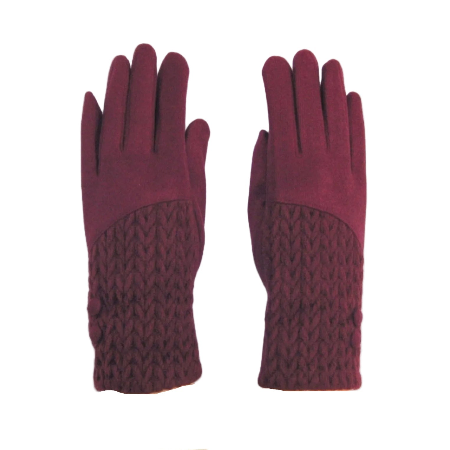 Cashmere Blend Buttoned Gloves - Burgundy