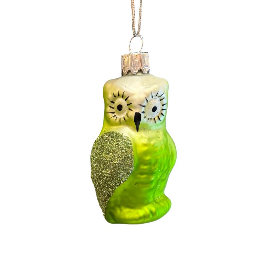 Small Green Owl Glass Ornament