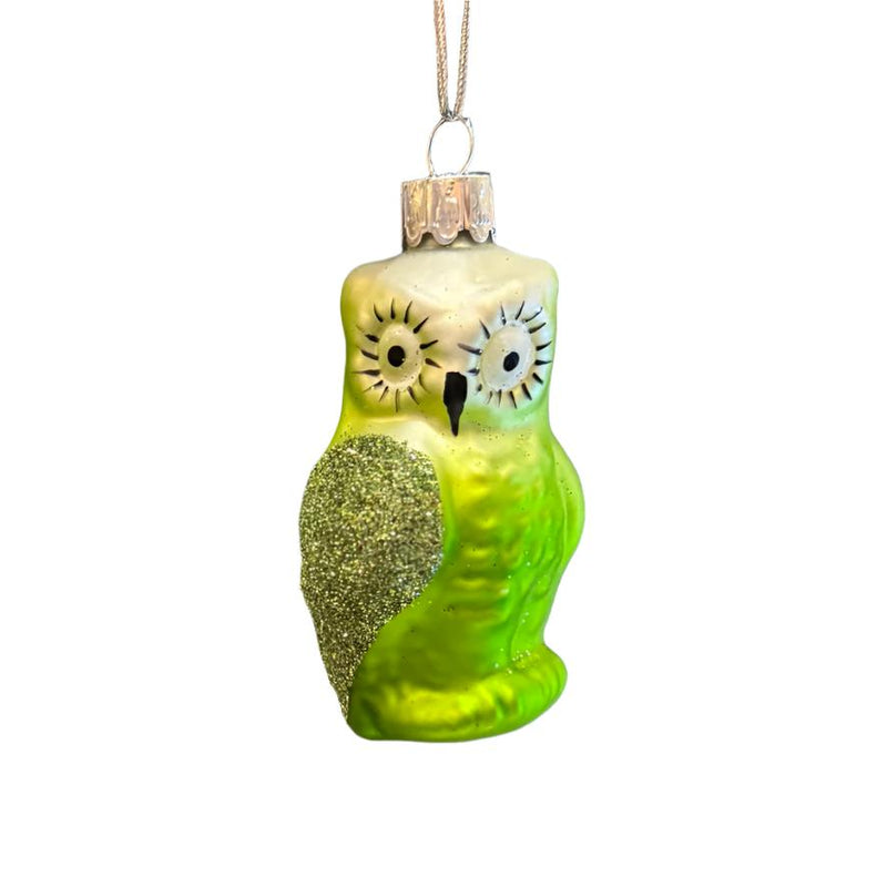 Small Green Owl Glass Ornament
