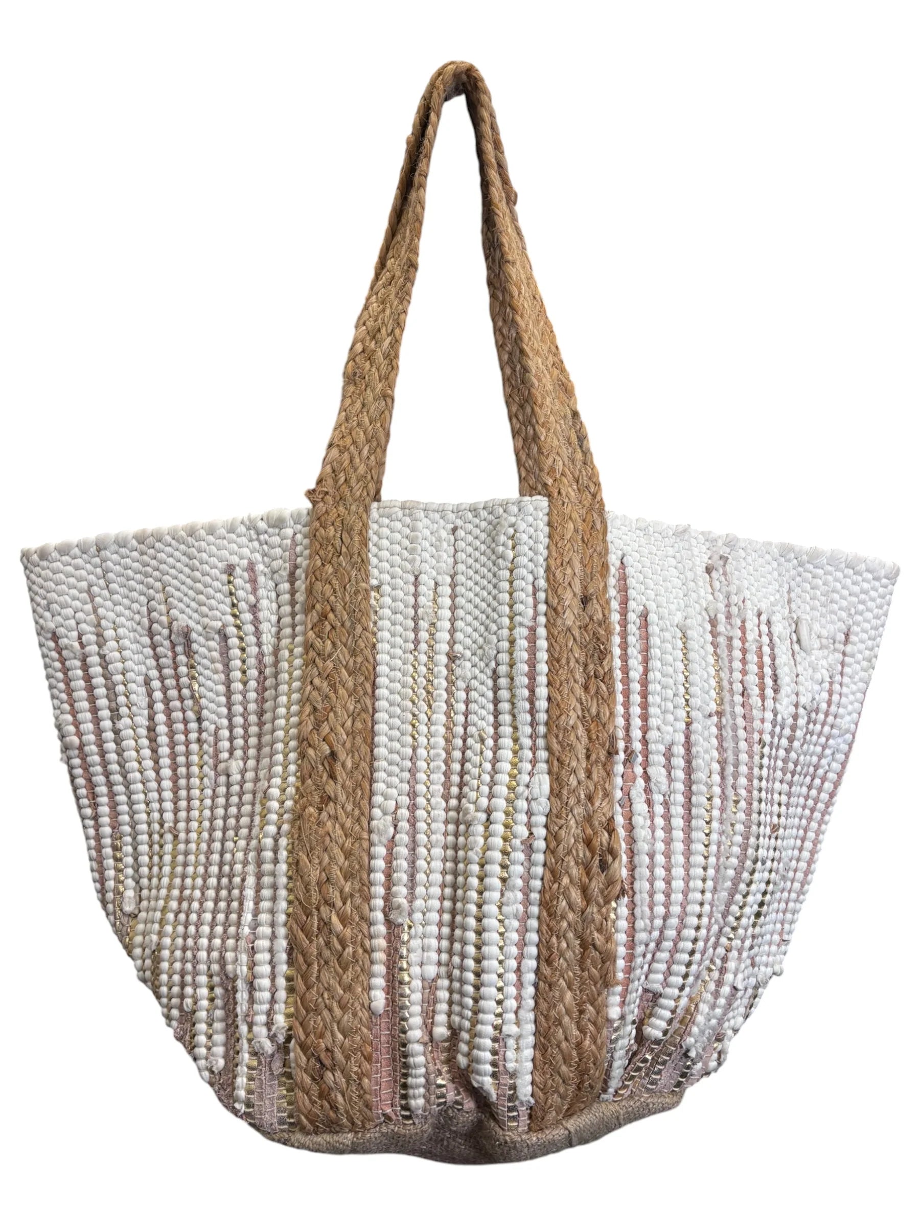 Jute Market Bag - Peach and White
