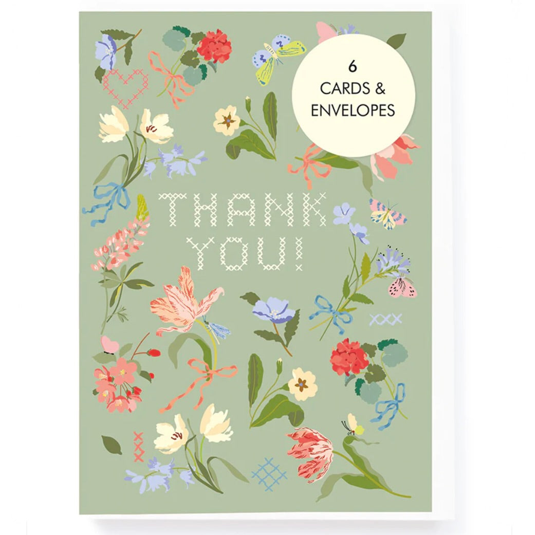 Ditsy Floral Embriodery Thank You Notecards - Pkg 6