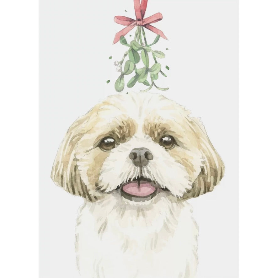 Shih Tzu with Mistletoe Christmas Greeting Card | Putti Christmas
