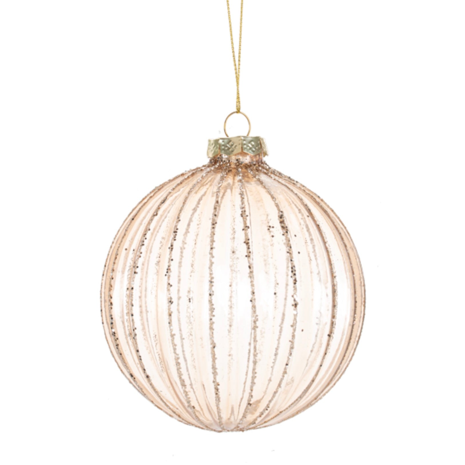 Amber with Silver Glitter Wide Stripes Glass Ball Ornament