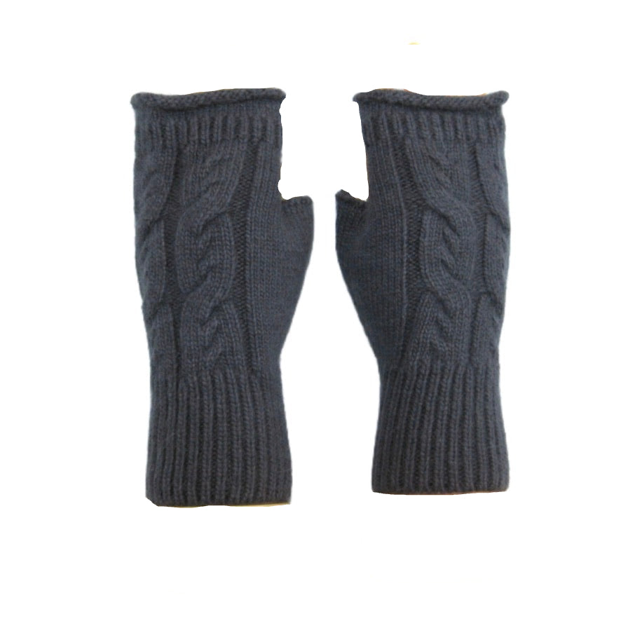 Cashmere Blend Knitted Fingerless Gloves - Grey
