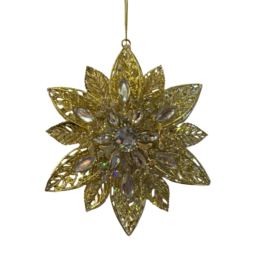 Gold Metal with Jewels Snowflake Ornament