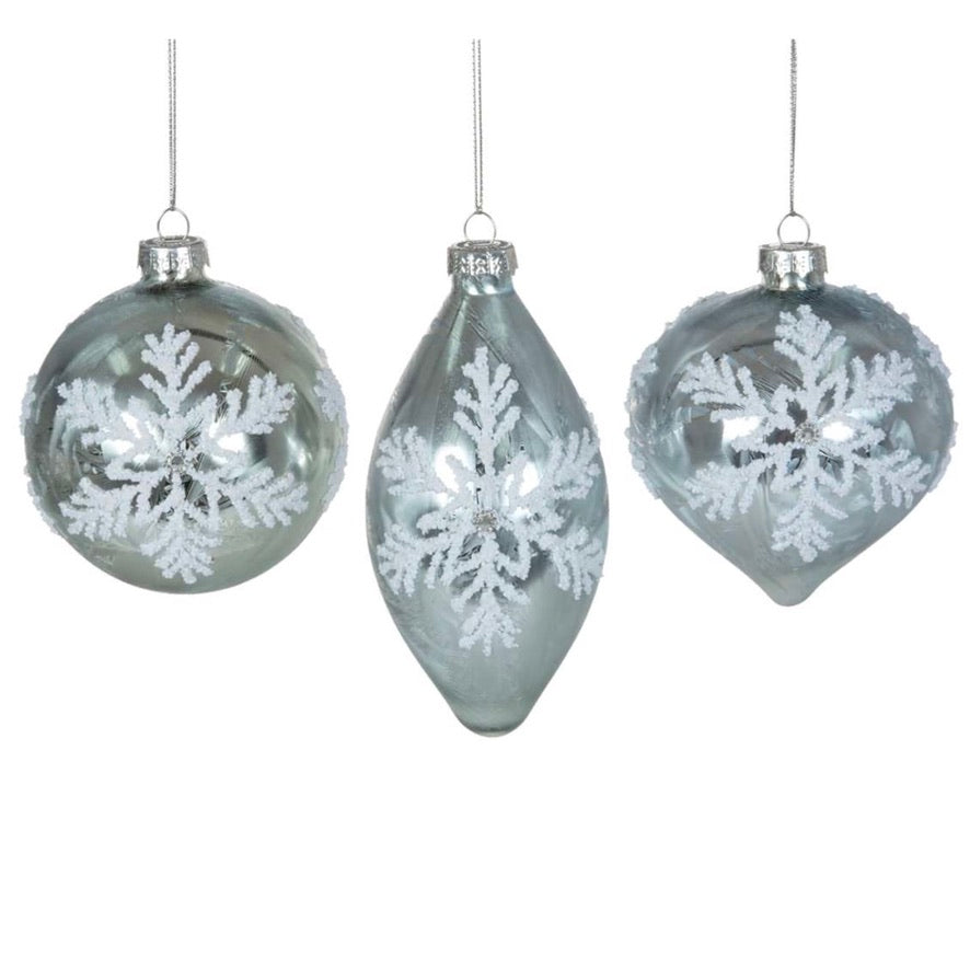 Silver with Snowflake Glass Ornament  | Putti Christmas Canada