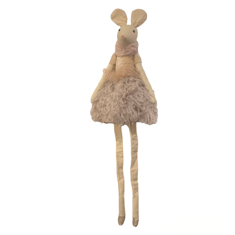 Fabric Mouse Ballerina with Dusty Rose Skirt Sitting Ornament