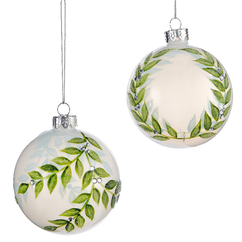 Laurel Leaf Glass Ball Ornament | Putti Christmas Celebrations