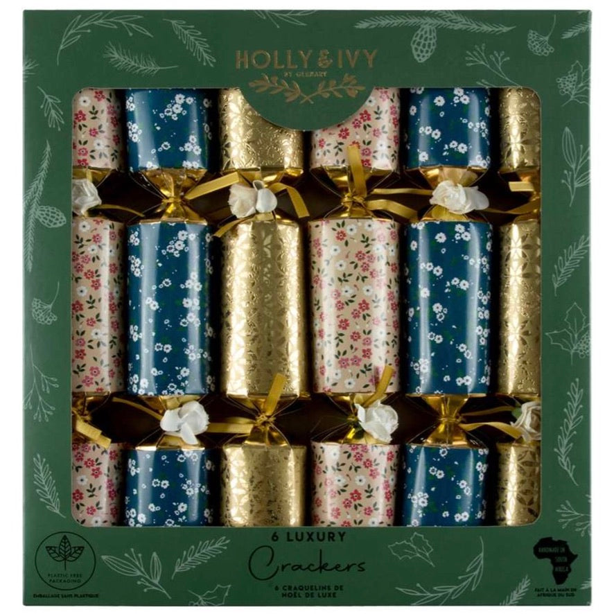 Holly & Ivy Bloom Daisy Patterns Luxury Christmas Crackers