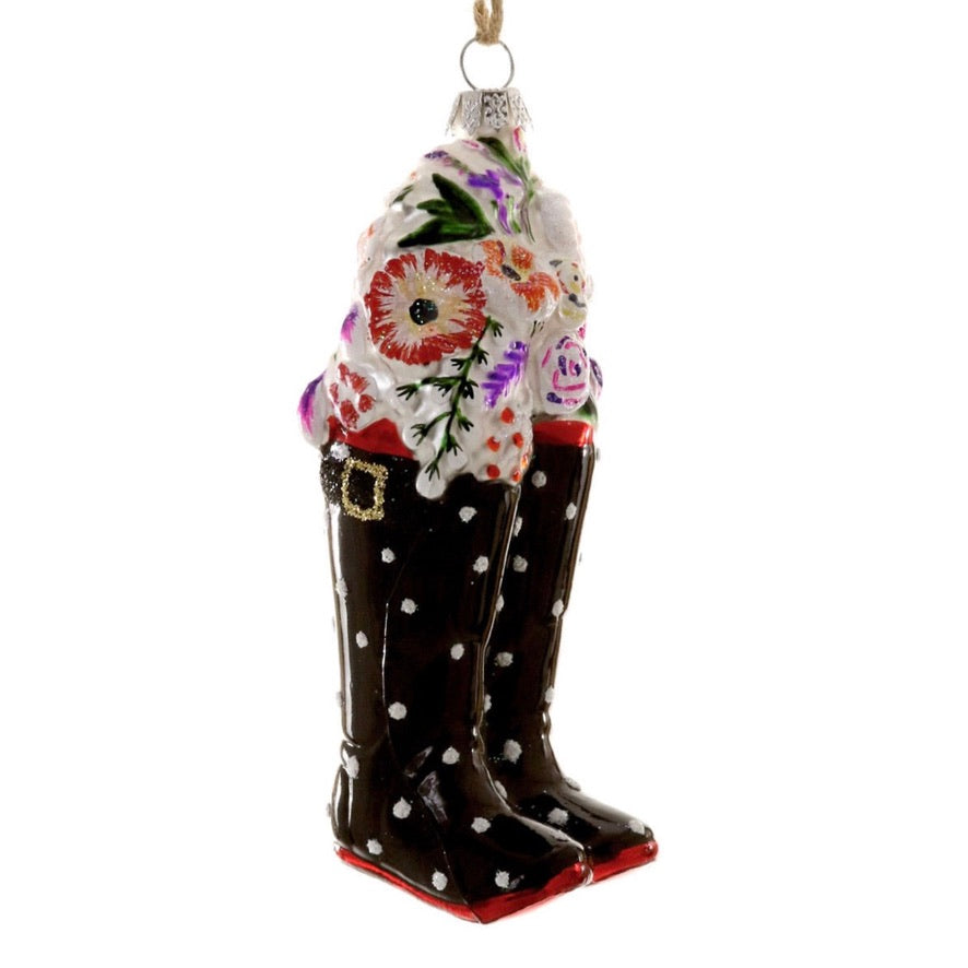 Cody Foster Gardeners Black Wellies Glass Ornament