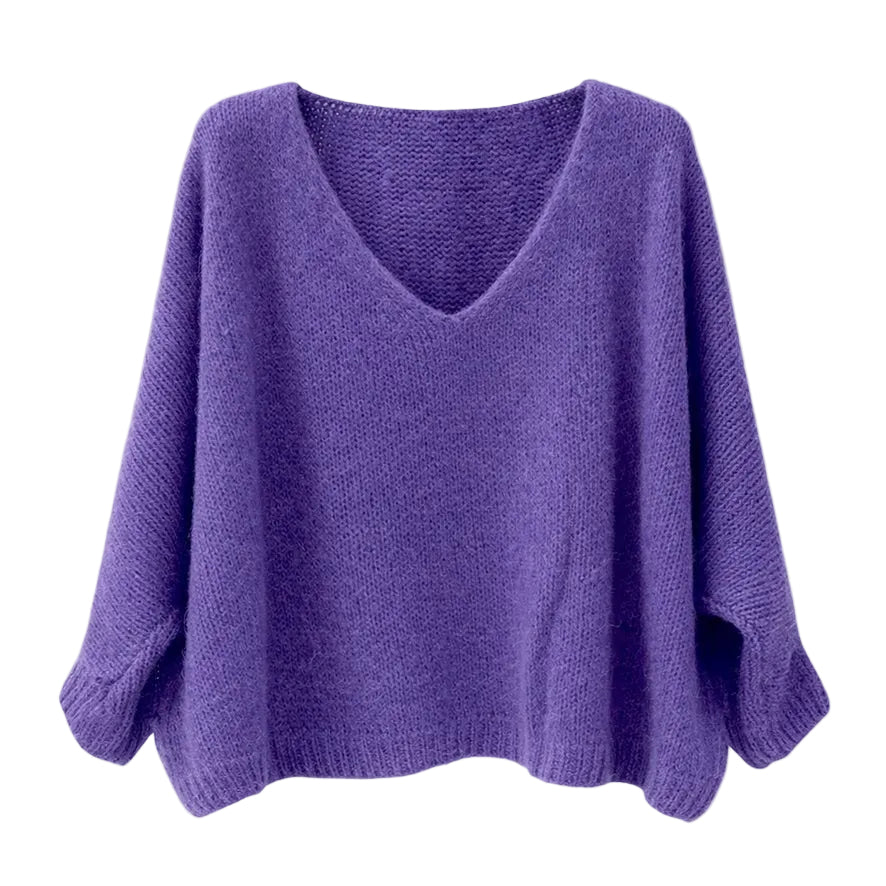 Mohair Blend V-Neck Sweater - Violet - Putti Fine Furnishings
