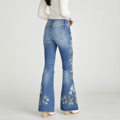 Driftwood "Farrah Bluebell" Flared Hand Embroidered Jeans