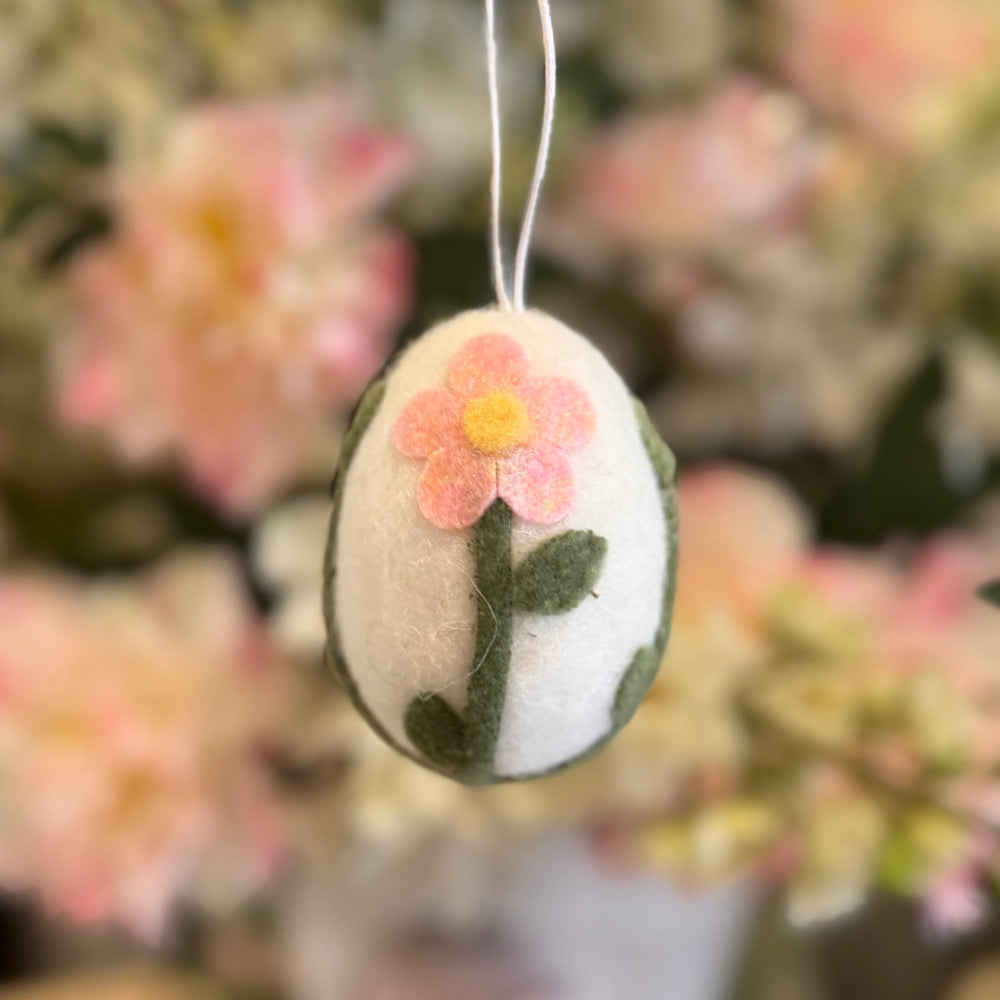 Felt Egg with Pink Flower Ornament | Putti Easter Decorations
