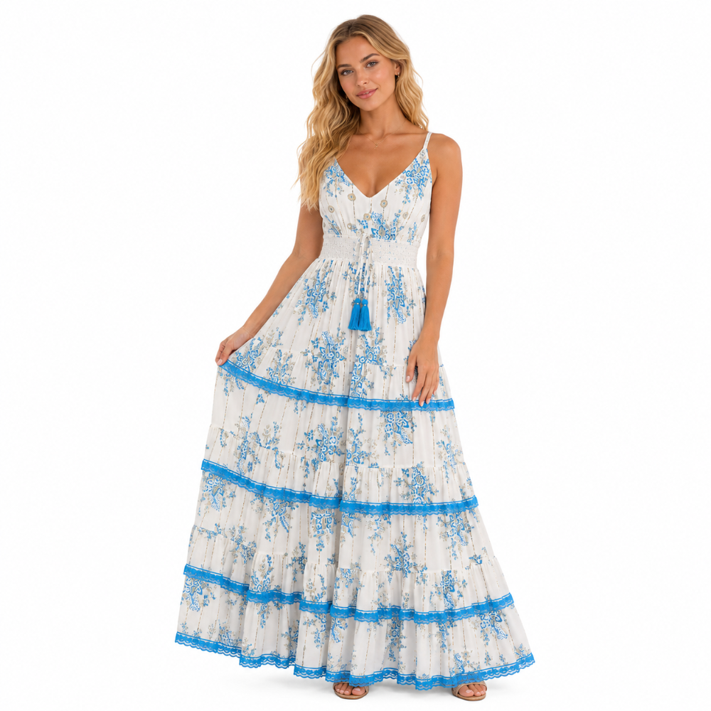 Floral Maxi Dress - Blue | Putti Fine Fashions