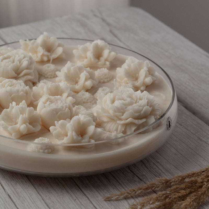 Flower Candle in Glass Bowl