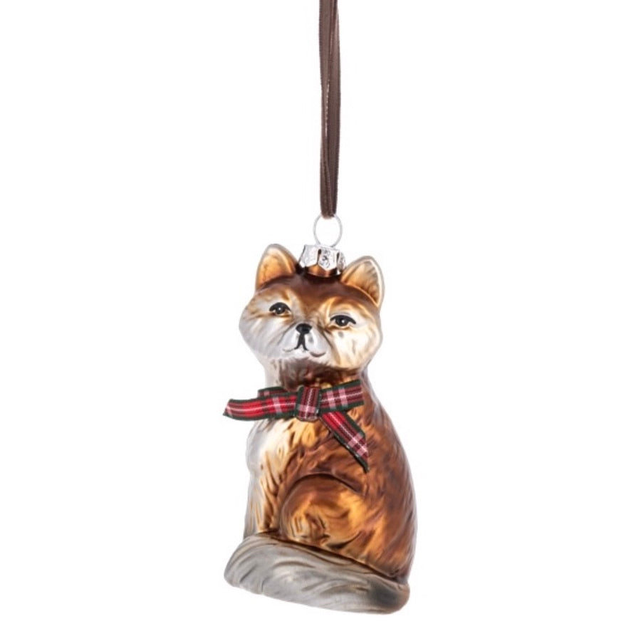 Fox with Tartan Bow Ornament  | Putti Christmas Decorations