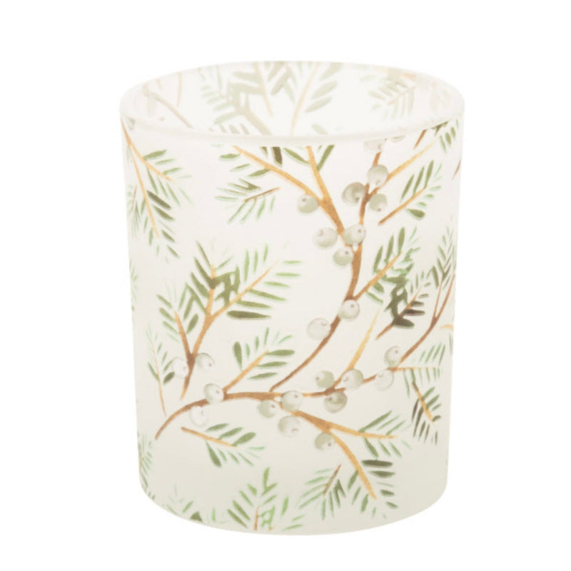 Frosted Glass Tealight Holder with White Berries | Putti Christmas Decorations