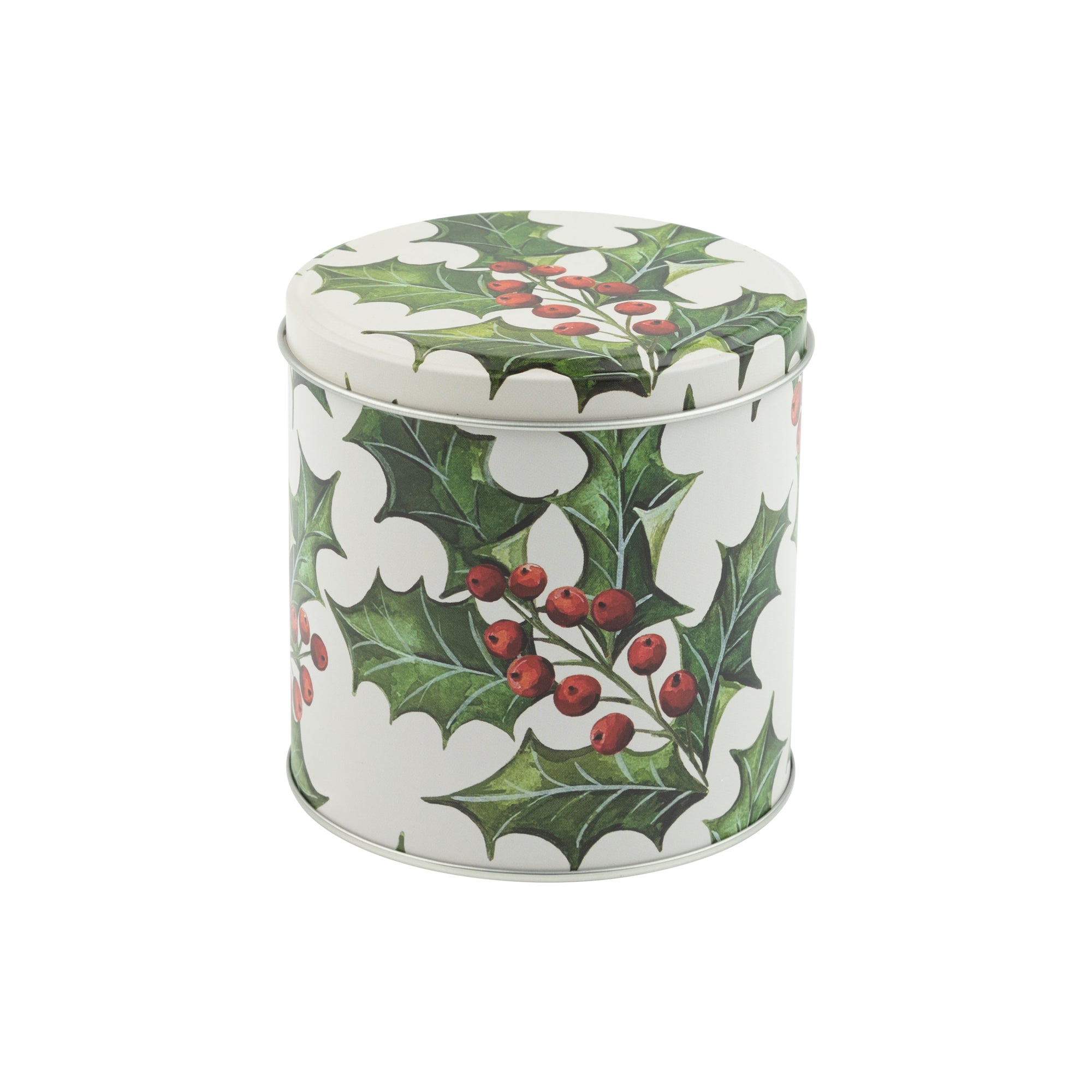 Holly Printted Tin Lidded Cookie Container - Small