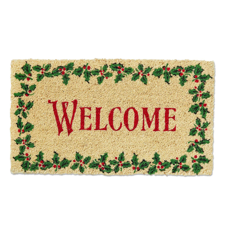 "Welcome" Holly Leaf Doormat | Putti Christmas Canada