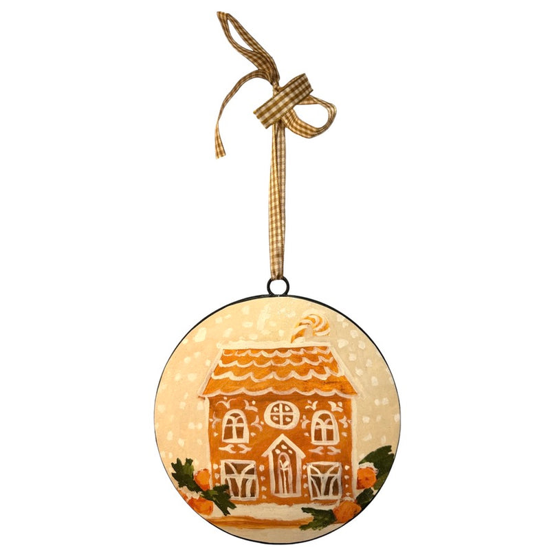 Gingerbread House Metal Disc Ornament | Putti Christmas Canada