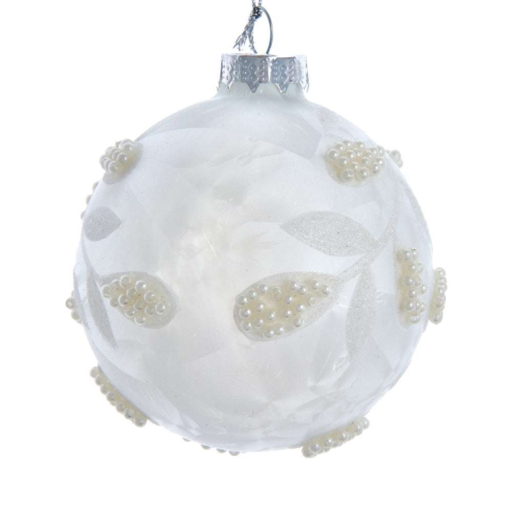 Kurt Adler Pearl Leaf White Glass Ornament | Putti Christmas