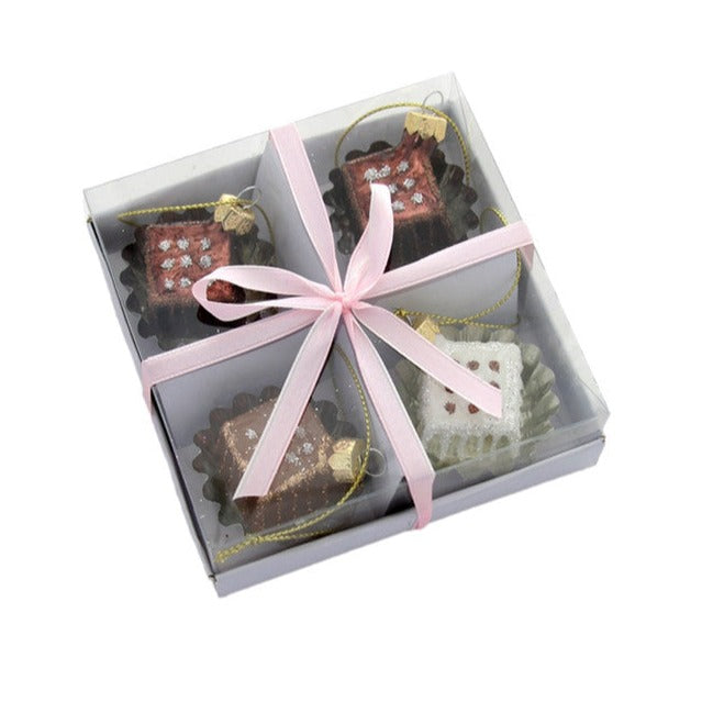 Petite Fours Glass Ornaments - set of 4 | Putti Christmas Decorations