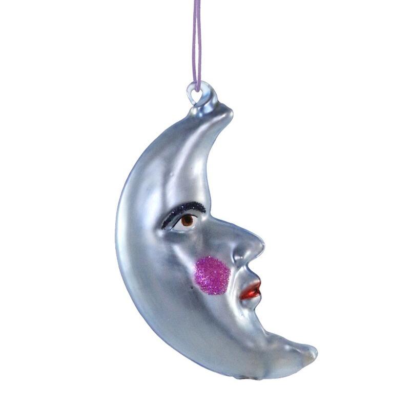 Cody Foster Vintage Man in the Moon Glass Ornament - Blue