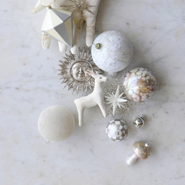 Cody Foster Aged White Glass Ball Ornament | Putti Christmas Decorations