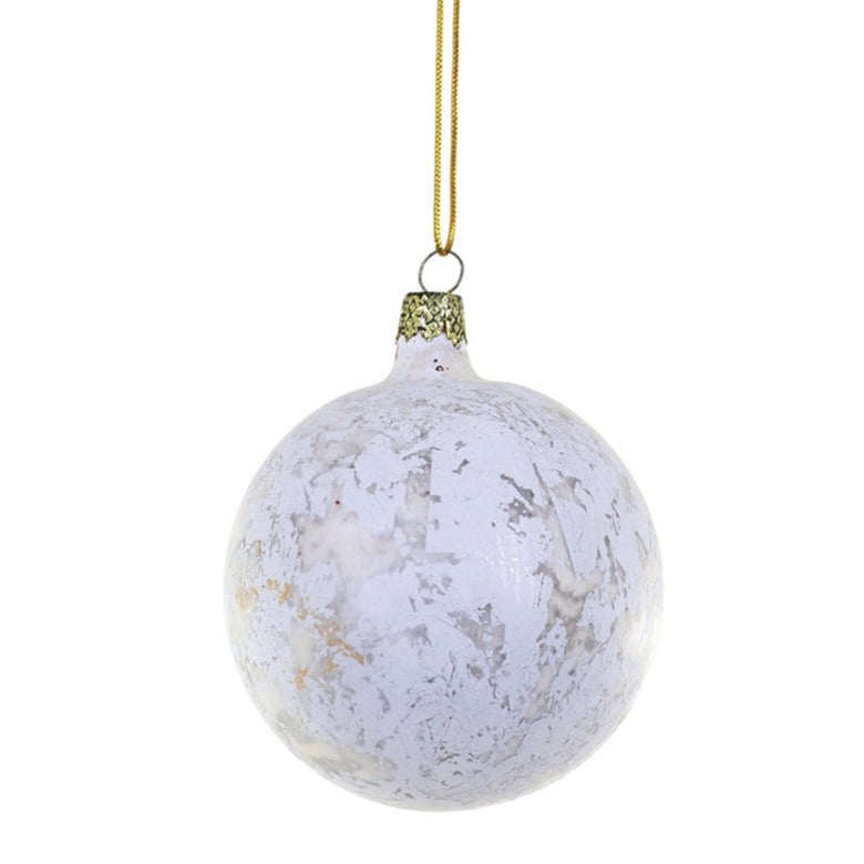 Cody Foster Aged White Glass Ball Ornament Medium | Putti Christmas Decorations
