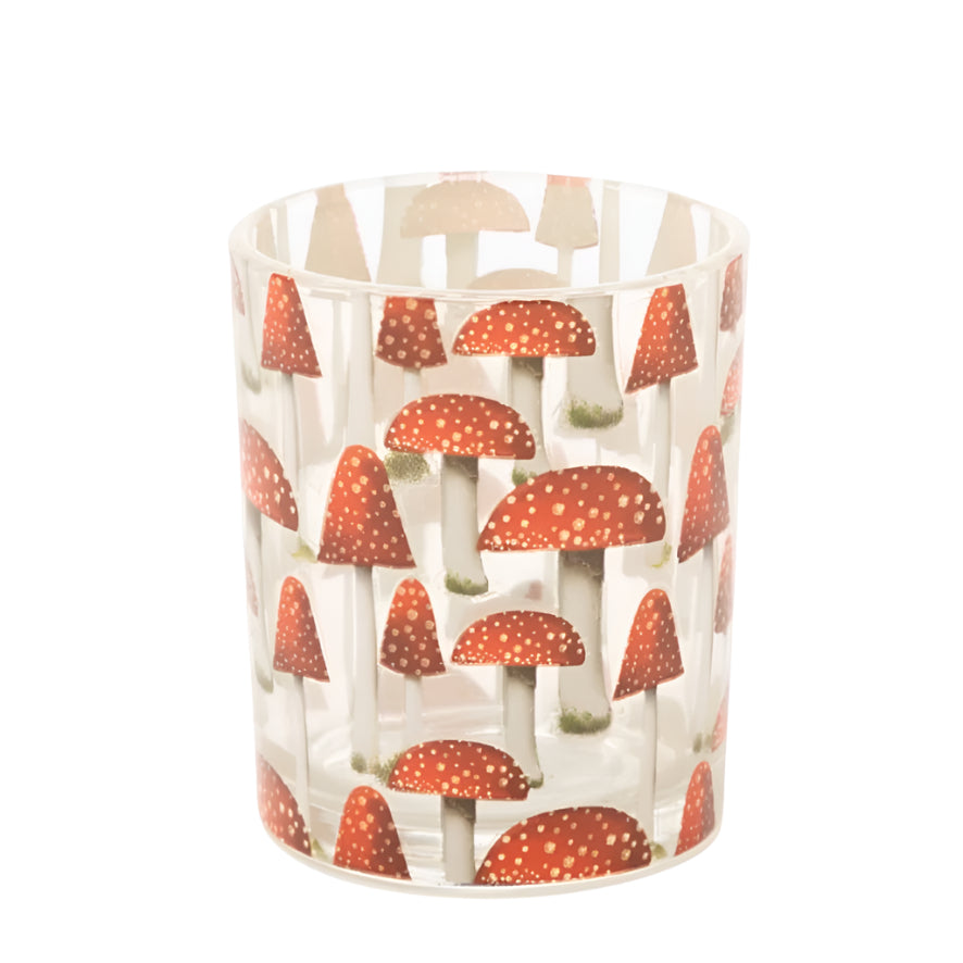 Gisela Graham Frosted Glass Tealight Holder with Mushrooms | Putti Fine Furnishings