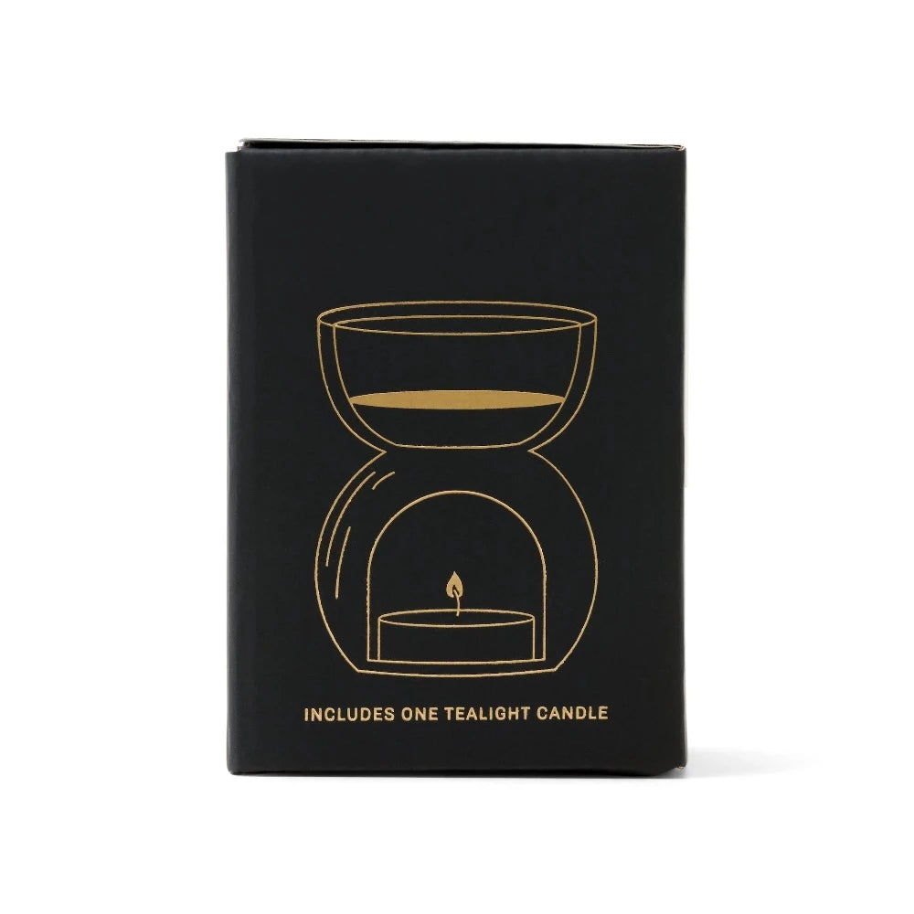 Essential Oil Burner & Tea Light Candle - Black Glass | Putti