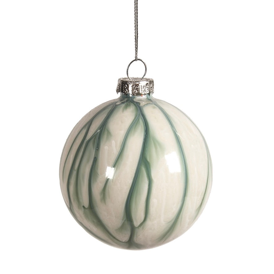 Gloss White with Green Drips Glass Ball Ornament | Putti Christmas Decorations