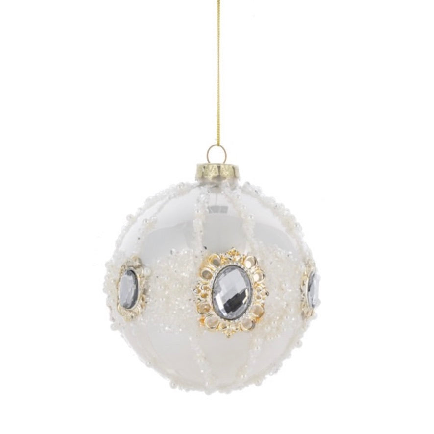 Gloss White with Jewels Glass Ornament  | Putti Christmas Decorations
