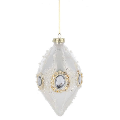 Gloss White with Jewels Glass Ornament  | Putti Christmas Decorations
