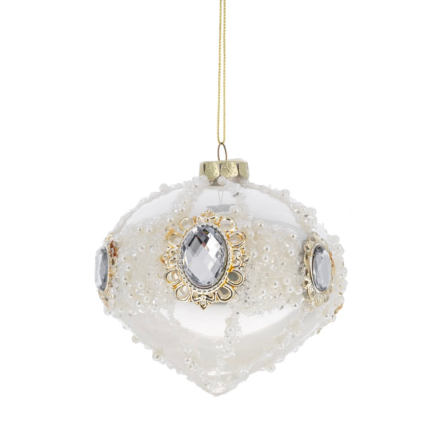 Gloss White with Jewels Glass Ornament  | Putti Christmas Decorations
