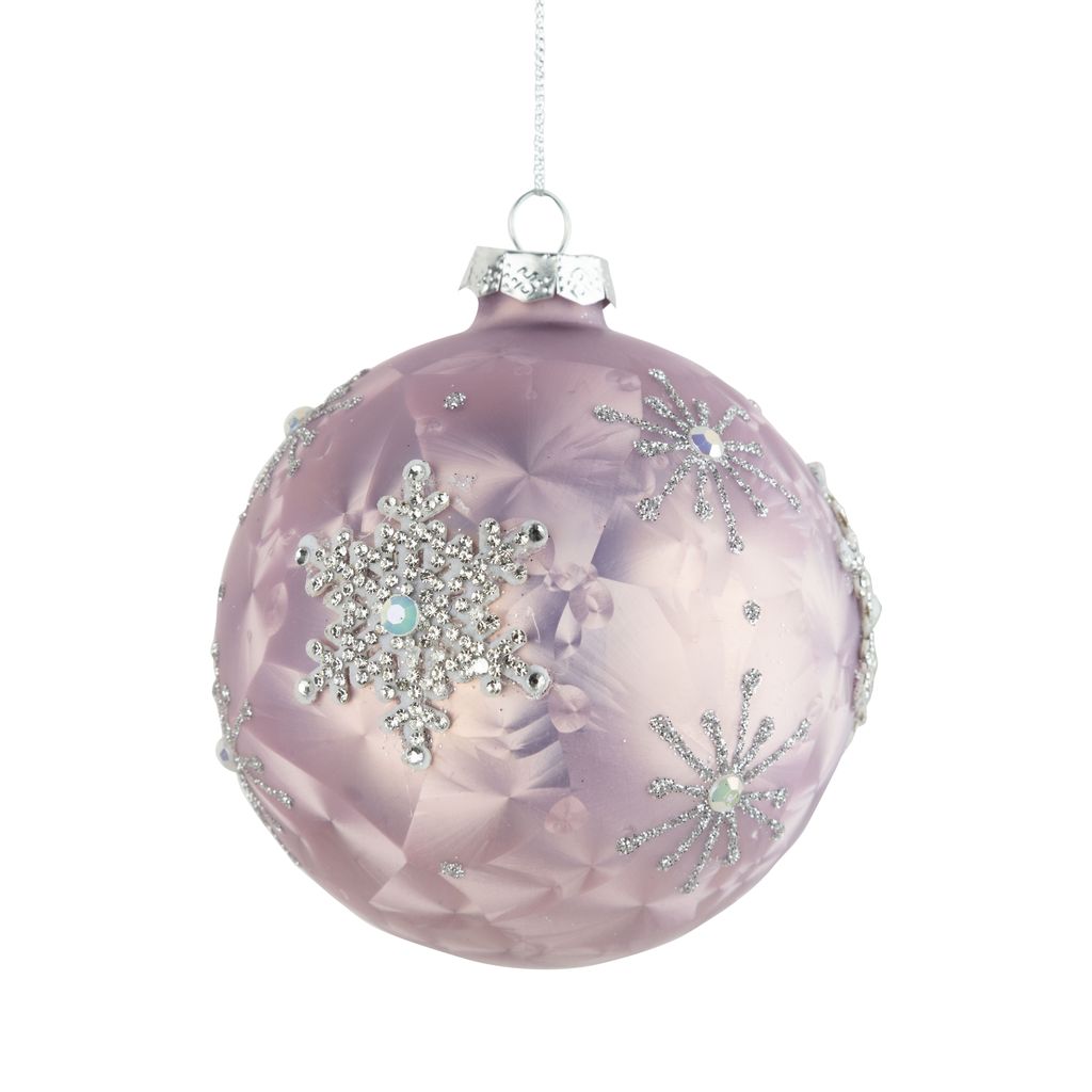 Pale Lavender with Snowflakes Glass Ball Ornament